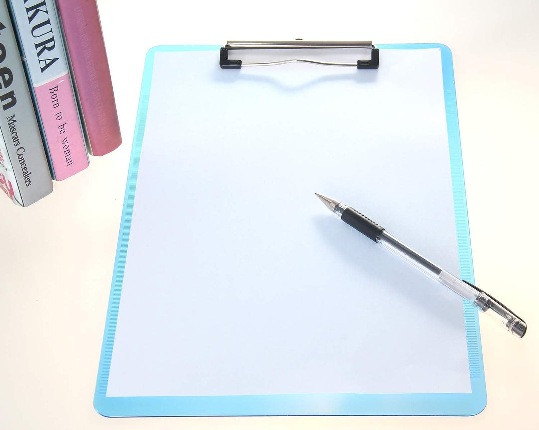 6er Klemmbrett A4 mit gummierter Metalklemme, Schreibbrett DIN A4 mit Aufhängeose, Pad Halter Clipbo