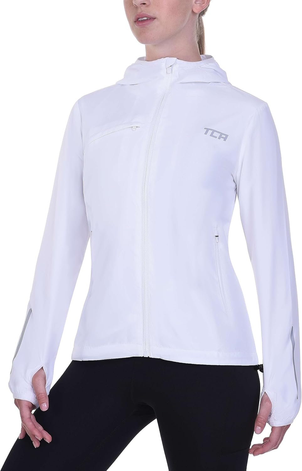TCA Damen Lauf-Softshelljacke. Reflektierende atmungsaktive Packable-Jacke mit Reissverschlusstasche