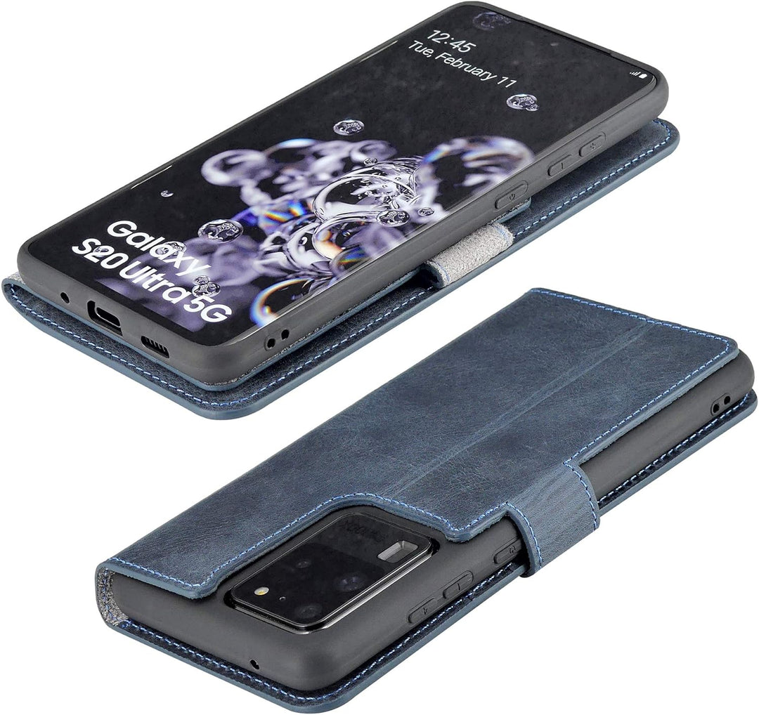 Suncase Book-Style Hülle kompatibel mit Samsung Galaxy S20 Ultra Leder Tasche (Slim-Fit) Lederhülle