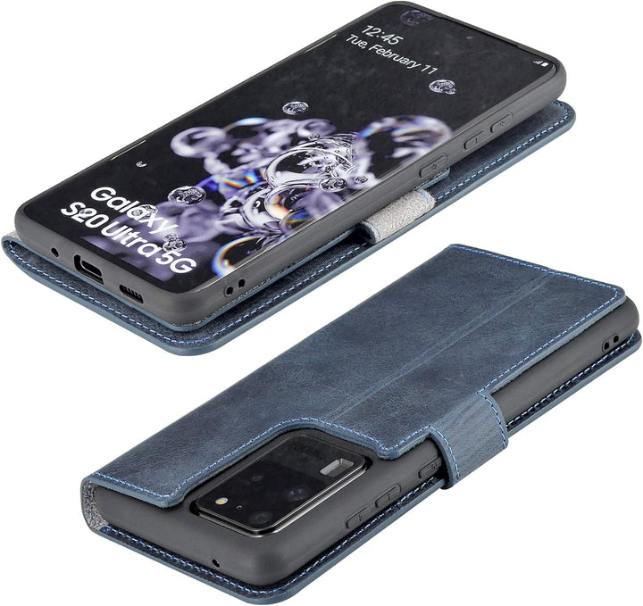 Suncase Book-Style Hülle kompatibel mit Samsung Galaxy S20 Ultra Leder Tasche (Slim-Fit) Lederhülle