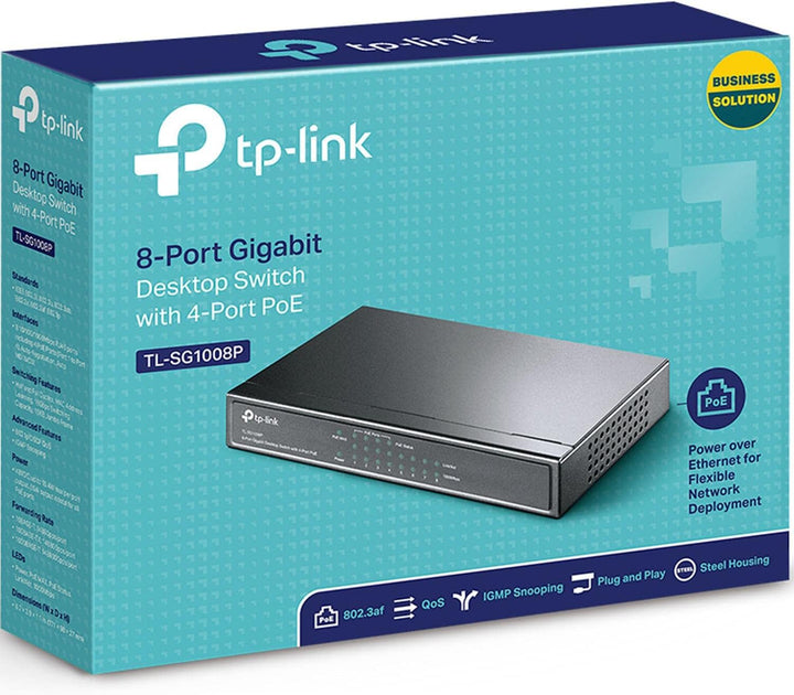TP-Link TL-SG1008P 8 Port PoE Switch mit 4 PoE+ Ports (64 Watt, IEEE-802.3af/at PoE,lüfterlos, Plug-