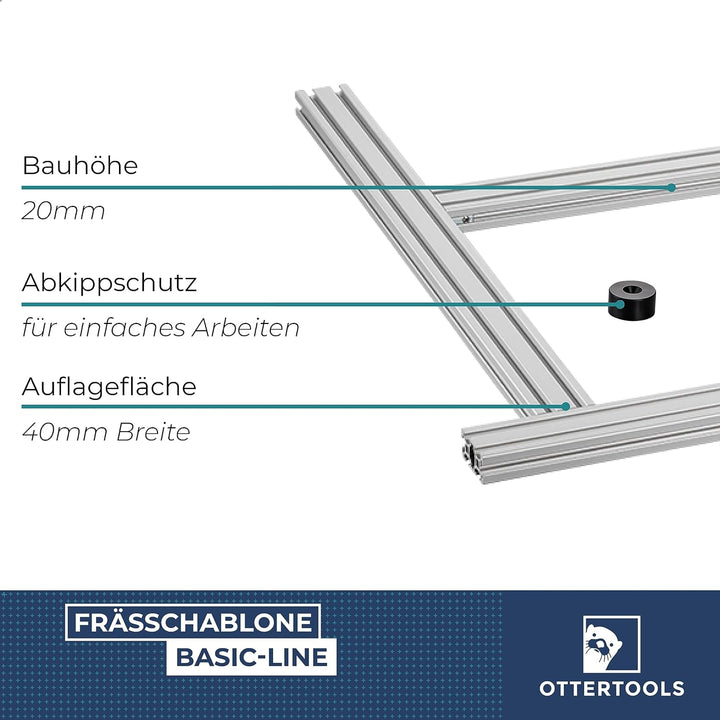 Ottertools - Frässchablone Basic-Line für rechteckige Ausschnitte mit der Oberfräse - verstellbar (1