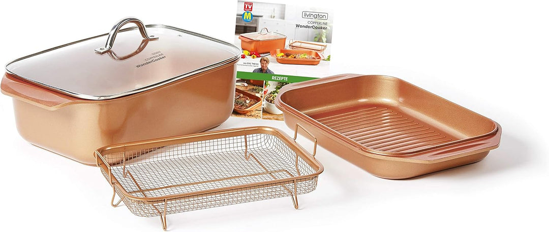 Livington Copperline WonderCooker – 14-in-1 Küchenset – Auflaufform, Grillpfanne, Bräter, Slow Cooke