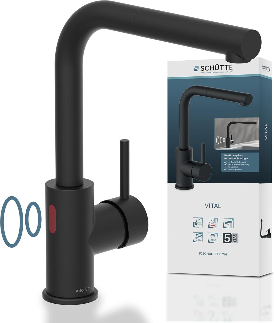 SCHÜTTE 99760 VITAL Sensor-Spültischarmatur Küche, Küchenarmatur mit ausziehbarer Brause, automatisc