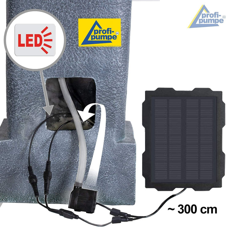 profi-pumpe.de Solar Gartenbrunnen Brunnen Solarbrunnen 3-Stufige Stein-Kaskade mit LED-Licht, Zierb