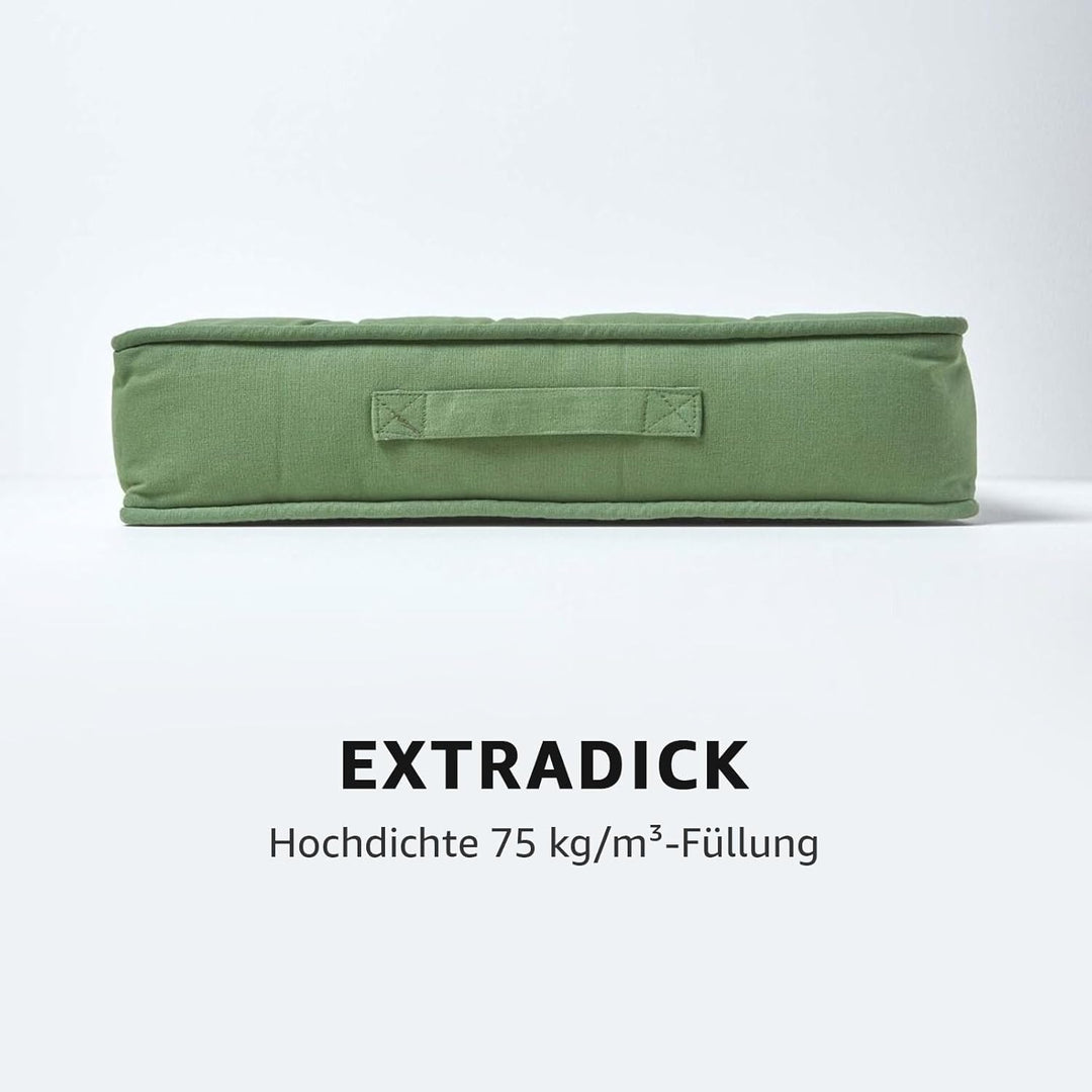 Homescapes Dickes Sitzkissen 50x50 cm grün, 10 cm hohe Sesselauflage/Sitzerhöhung mit Baumwoll-Bezug