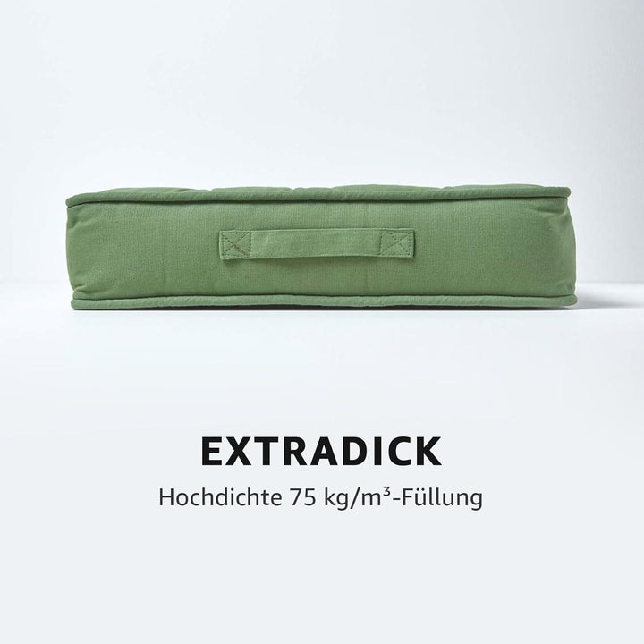 Homescapes Dickes Sitzkissen 50x50 cm grün, 10 cm hohe Sesselauflage/Sitzerhöhung mit Baumwoll-Bezug