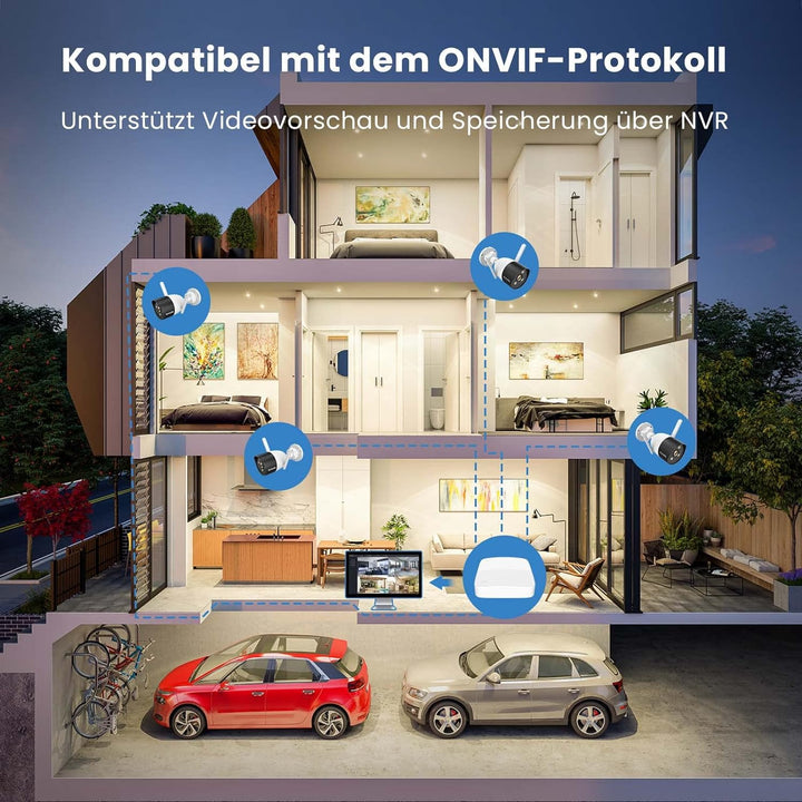 Tenda Überwachungskamera Aussen WLAN, 1080P IP Kamera mit 30m Vollfarb-Nachtsicht, Zwei-Wege-Audio,