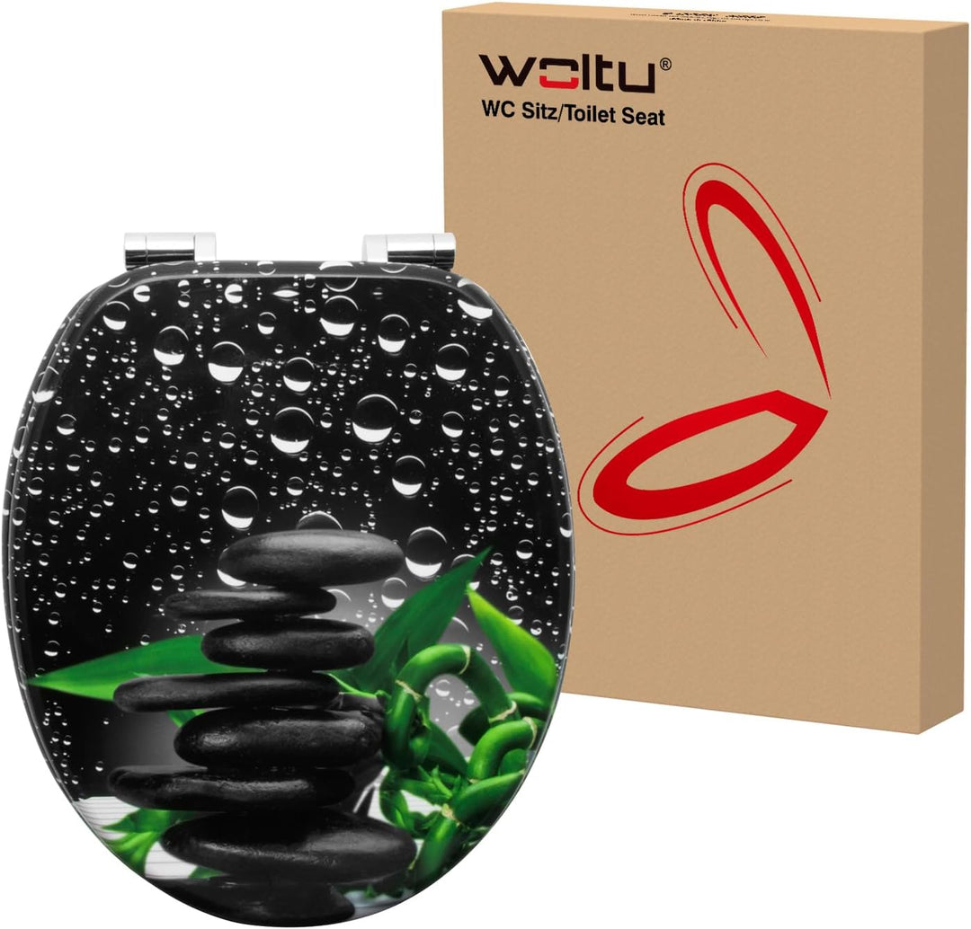 WOLTU #2 Premium WC-Sitz Toilettensitz mit Absenkautomatik, MDF Holzkern, Softclose Scharnier, Antib