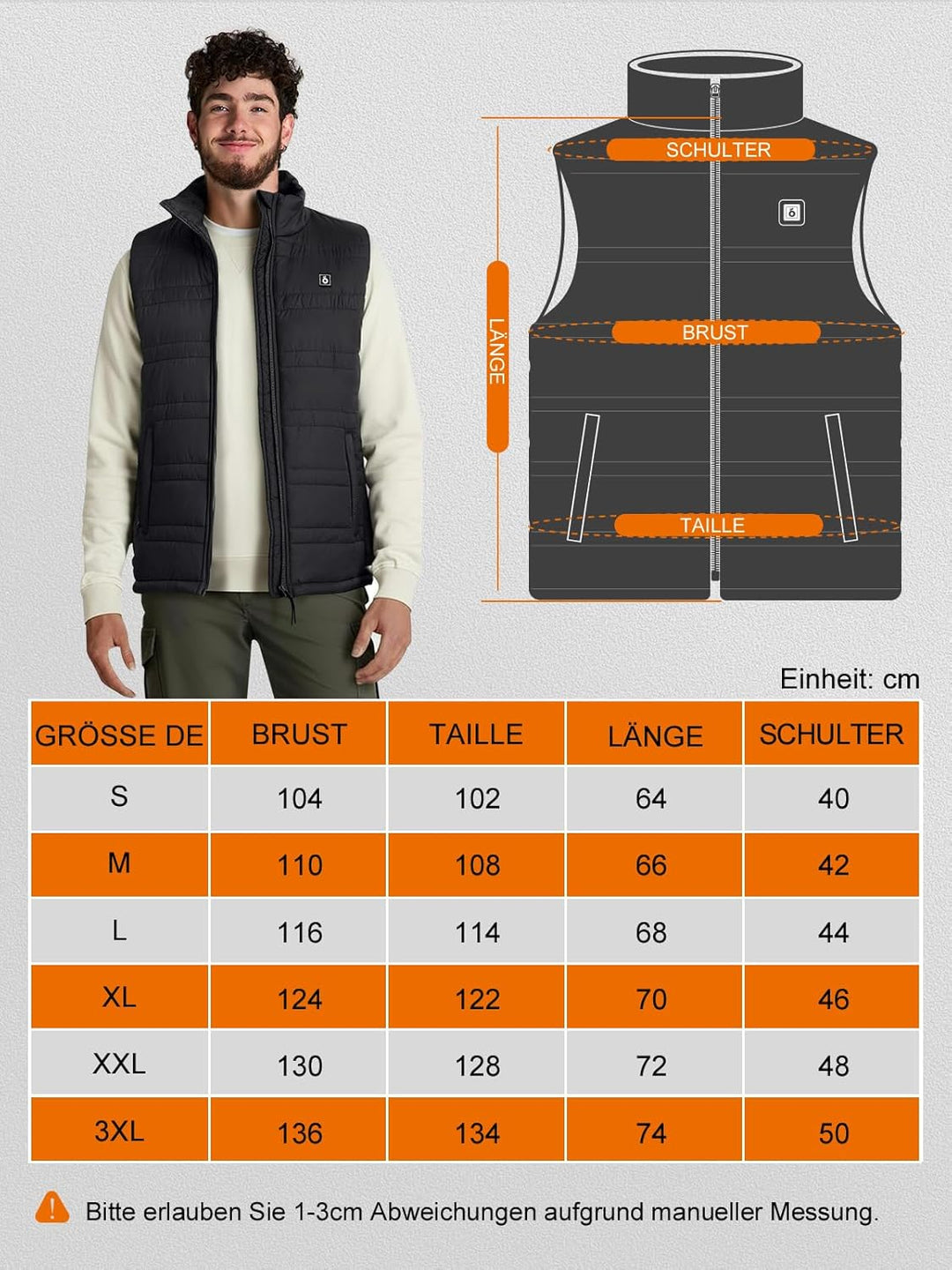 UNBON Beheizbare Weste, Heizweste Herren, Beheizbare Jacke mit Powerbank 10000mAh USB, Beheizte West