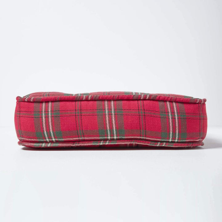 Homescapes gepolstertes Sitzkissen 40 x 40 cm, rot-grün Kariertes Stuhlkissen mit Bändern, 10 cm hoh