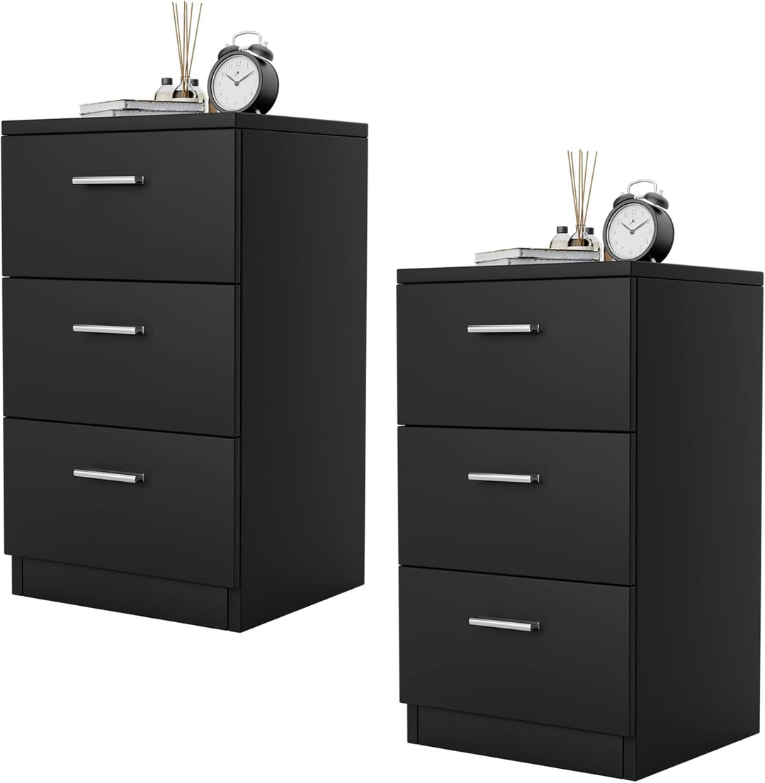 COSTWAY 2er Set Nachttisch mit 3 Schubladen, Nachtschrank für Boxspringbett, Nachtkommode, Nachtkons