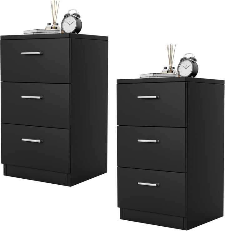 COSTWAY 2er Set Nachttisch mit 3 Schubladen, Nachtschrank für Boxspringbett, Nachtkommode, Nachtkons
