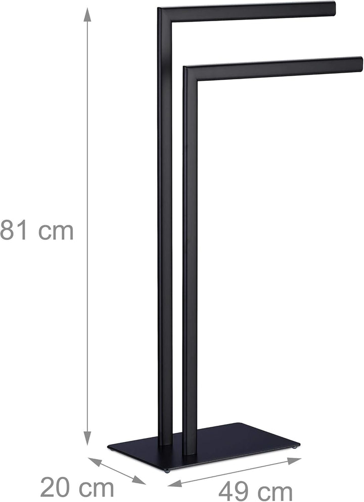 Relaxdays Handtuchständer freistehend, 2 Stangen, Badezimmer, Stahl, HxBxT: 81 x 49 x 20 cm, Bad Han