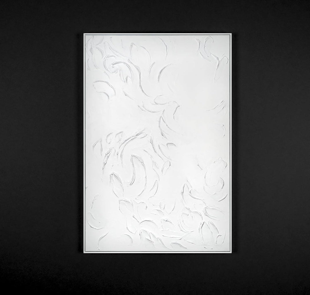 YS-Art XXL Abstrakt Acryl Gemälde auf Leinwand mit Rahmen weisse Symphonie handgemalte Wandbilder Wo