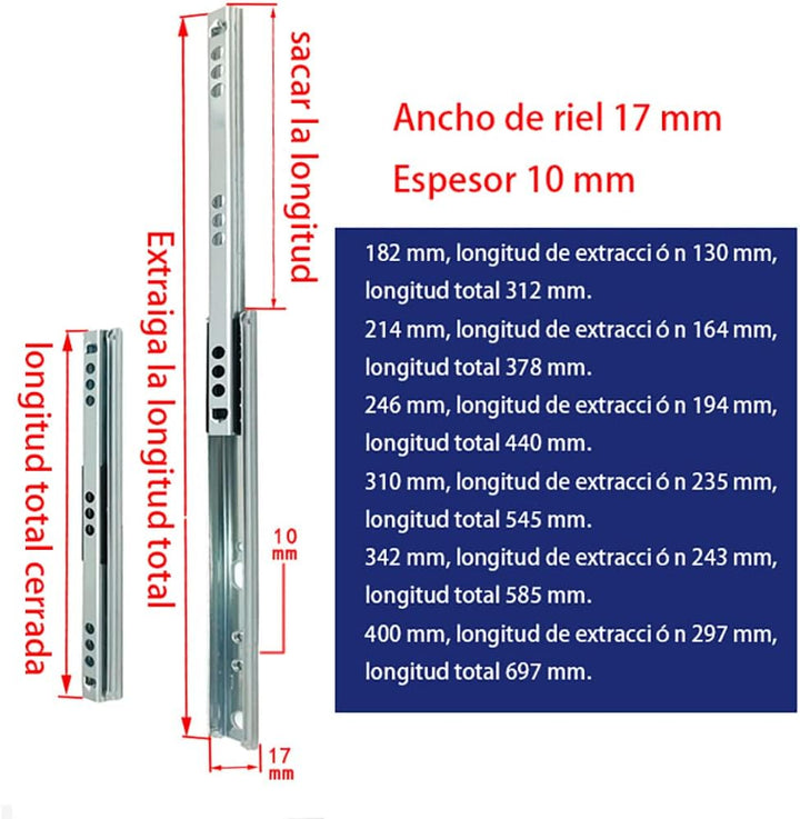 SENRISE 3 Paar Schubladenschienen aus Metall mit Kugellager für Möbelschublade (400 mm Länge) 6 400(