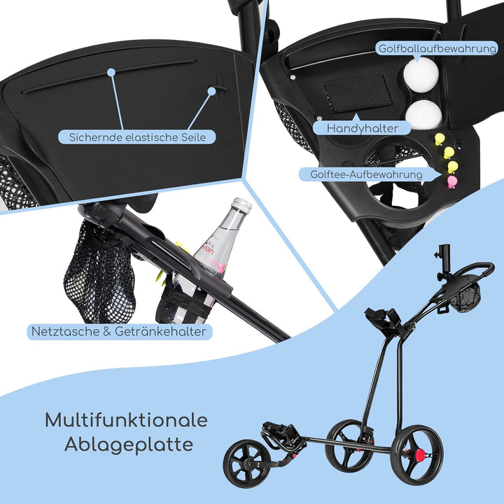 COSTWAY Golftrolley, Golftrolley 3 Rad Klappbar, Golf Trolley, Golfwagen Klappbar, Golf Trolleys, Go
