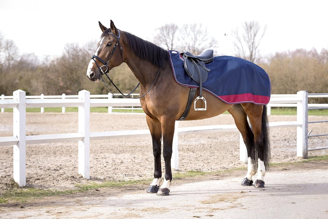 Equi-Thème „TYREX 1200 D“, Nierendecke mit Polar Fleece Fütterung, Marineblau/Bordeauxrot, Rückenlän