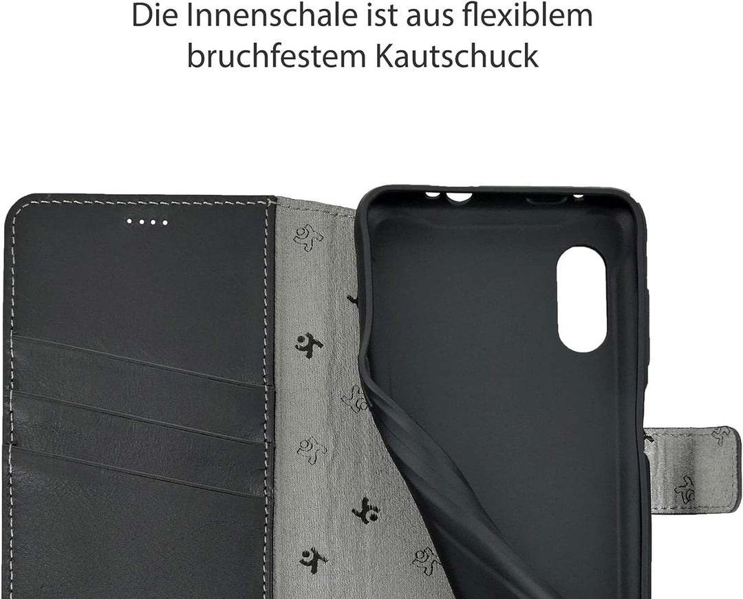 Suncase Book-Style Hülle kompatibel mit Samsung Galaxy Xcover Pro Leder Tasche (Slim-Fit) Lederhülle