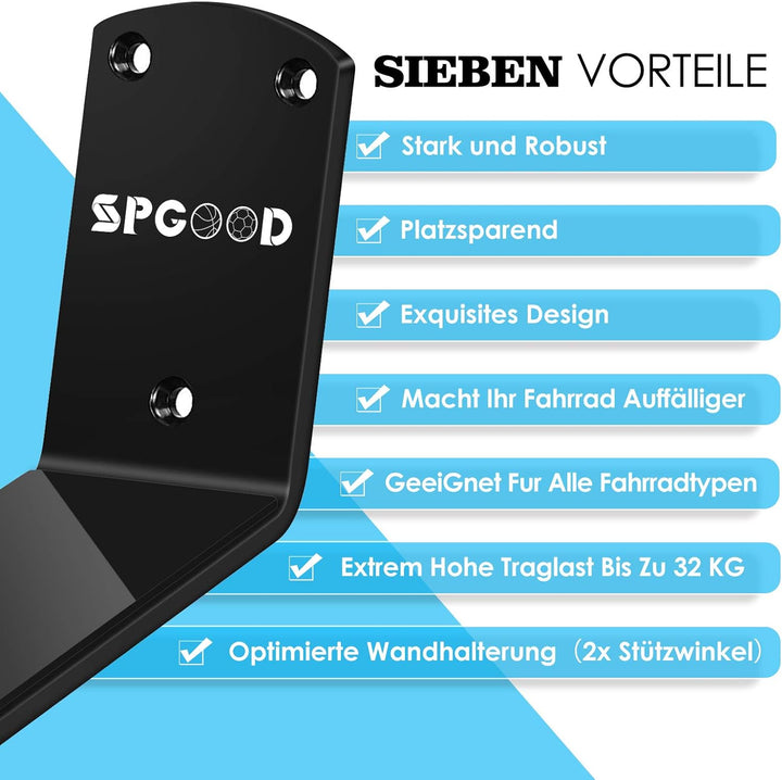 SPGOOD Fahrrad Wandhalterung 3 IN 1 Fahrradhalterung Wand Bike Wall Mount -1xWandhalter & 2x Stützwi