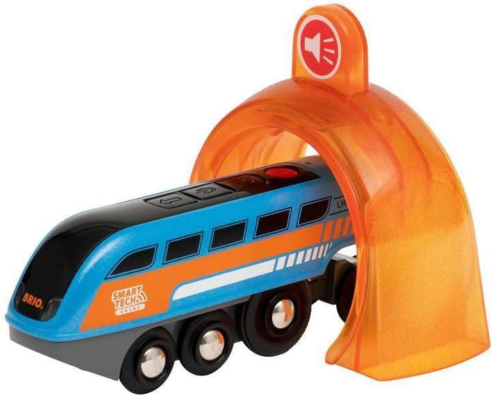 BRIO World 33971 Smart Tech Sound Lok mit Aufnahmefunktion Elektrischer Zug mit Tunnel Interaktives