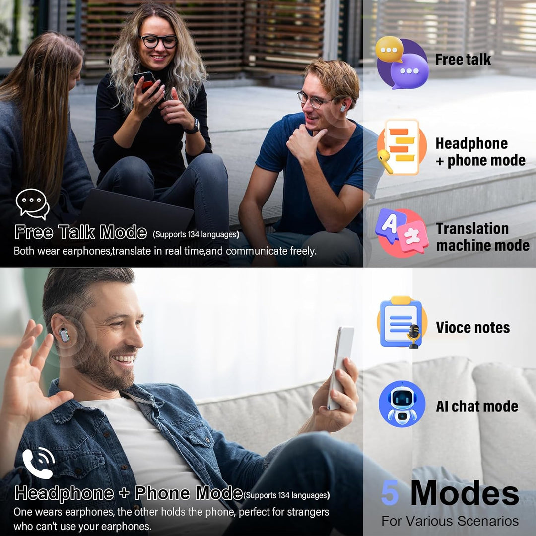 Conyat AI Kopfhörer Übersetzer, 3-in-1Echtzeit Sprachübersetzer Kopfhörer 164 Sprachen mit App, 6 Üb