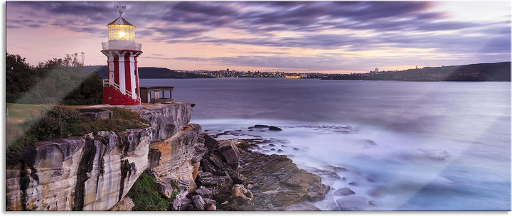 Glasbild Panorama | Wandbild aus Echtglas | Leuchtturm | 100x40 cm | inkl. Aufhängung und Abstandsha