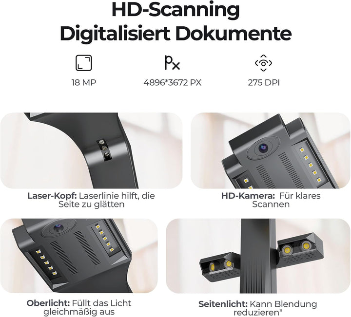 CZUR ET18-P Upgrade Buchscanner, Schnell-Scan Dokumentenscanner, Nach PDF Konvertieren/Durchsuchbare