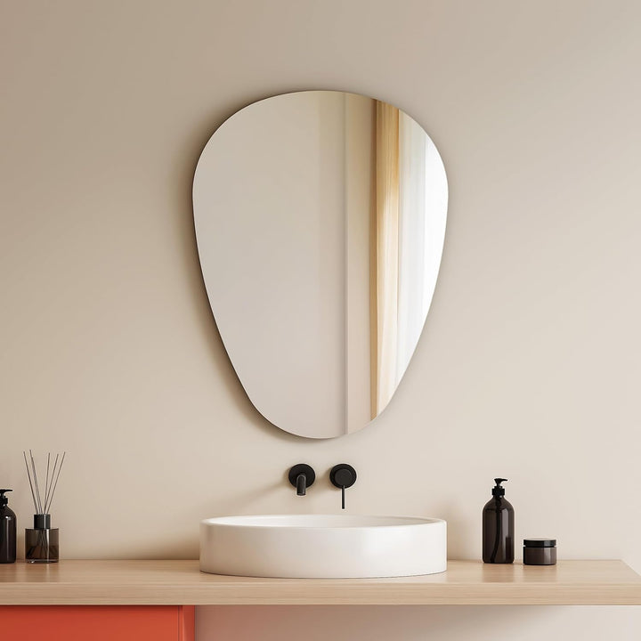 EMKE Badspiegel 45 x 60 cm, Asymmetrischer Spiegel, 360° Installation, Dekorativer HD-Wandspiegel fü