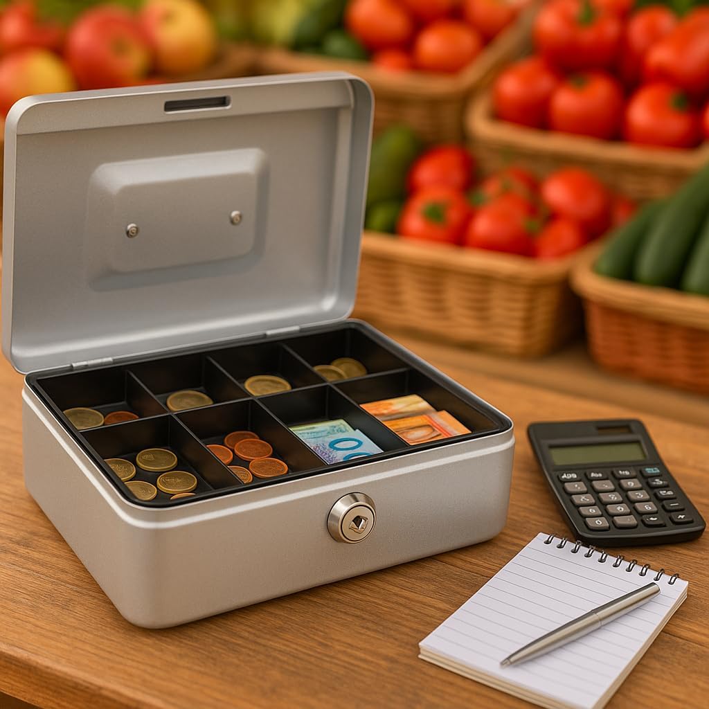 Geldkassette aus Metall - Silber - 200 x 160 x 90 mm - Sicherer Aufbewahrungsort für Bargeld und Wer