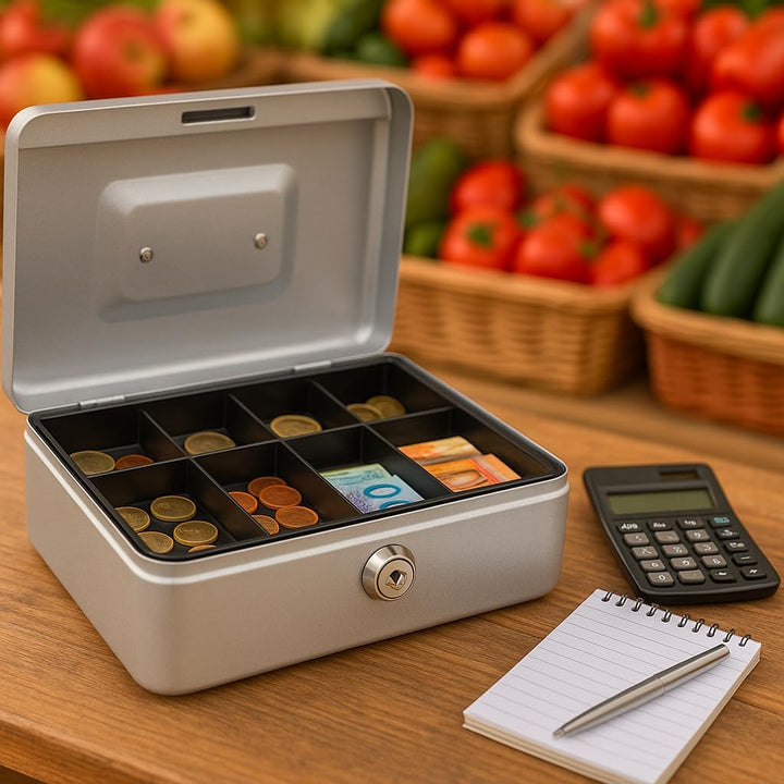 Geldkassette aus Metall - Silber - 200 x 160 x 90 mm - Sicherer Aufbewahrungsort für Bargeld und Wer