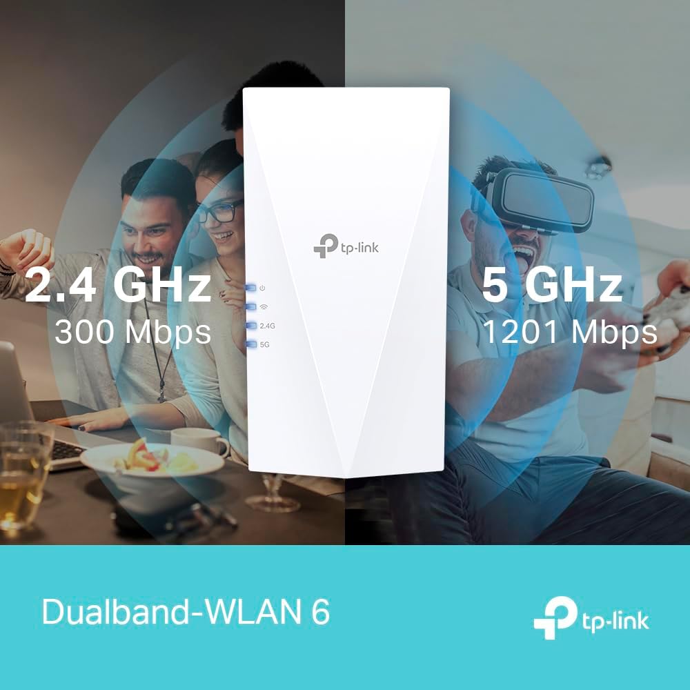 TP-Link RE500X WiFi 6 WLAN Verstärker Repeater AX1500(Dualband 1200MBit/s 5GHz + 300MBit/s 2,4GHz, T