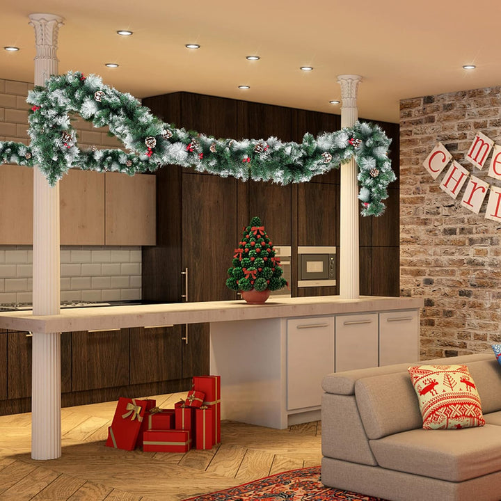 UISEBRT Weihnachtsgirlande mit Beleuchtung Tannengirlande 5m, mit 75 LEDs Tannenzapfen Rote Beere Kü