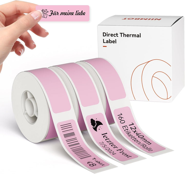 NIIMBOT Etiketten Selbstklebender Etikettenband für D110/D11/D101 Etikettendrucker, 12 x 40mm (0,47'