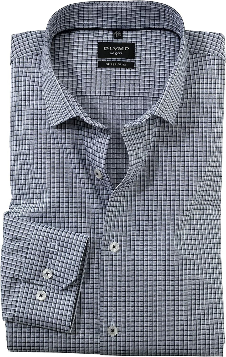 OLYMP Herren Businesshemd Langarm No. Six,Kariert,super Slim,Modern Kent 36 Marine 18, 36 Marine 18