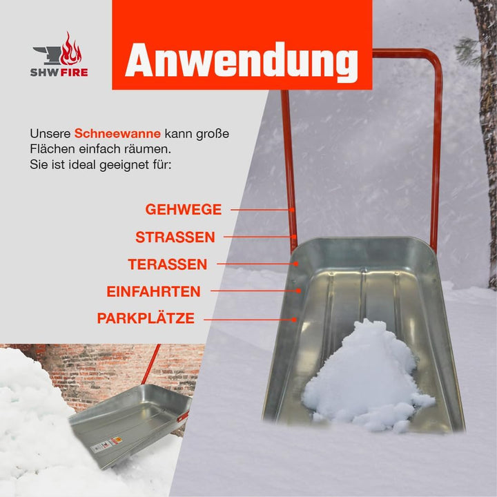 SHW-FIRE Maxi Schneeschieber 62cm, Schneewanne aus hochwertigem Stahlblech. Made in Germany