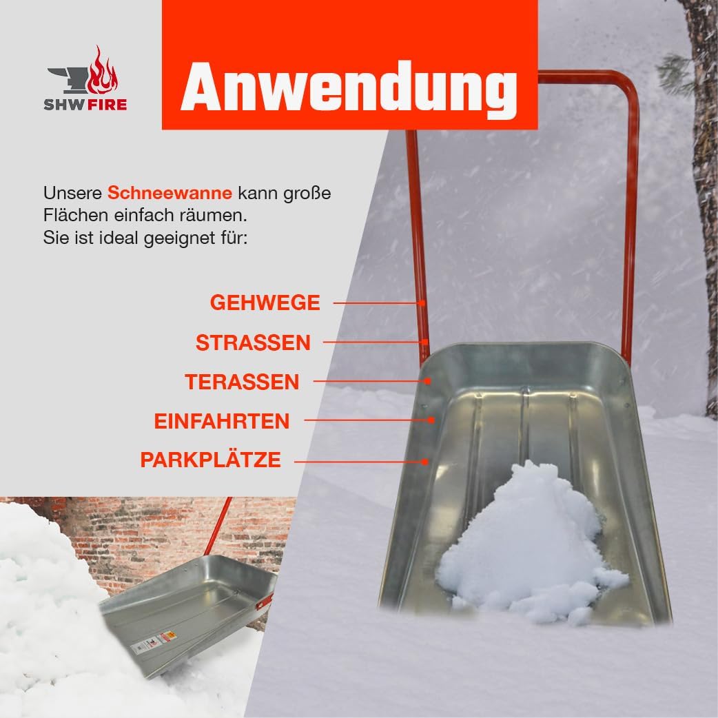 SHW-FIRE Maxi Schneeschieber 62cm, Schneewanne aus hochwertigem Stahlblech. Made in Germany