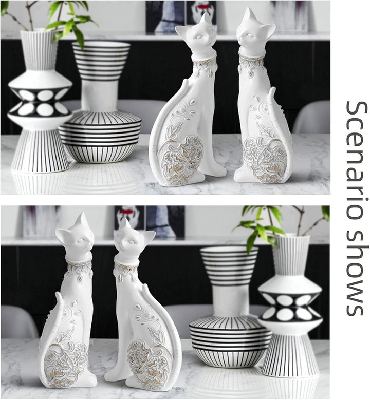 2 Stück/Set Katzenstatuen Heimdekoration Katzenfiguren Paar-Katzenstatuen für Heimdekoration, geeign