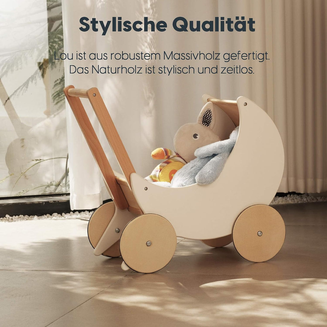 wuuhoo® Lauflernwagen Lou aus Holz - Puppenwagen als Lauflernhilfe in weiss mit gummierten Rädern un