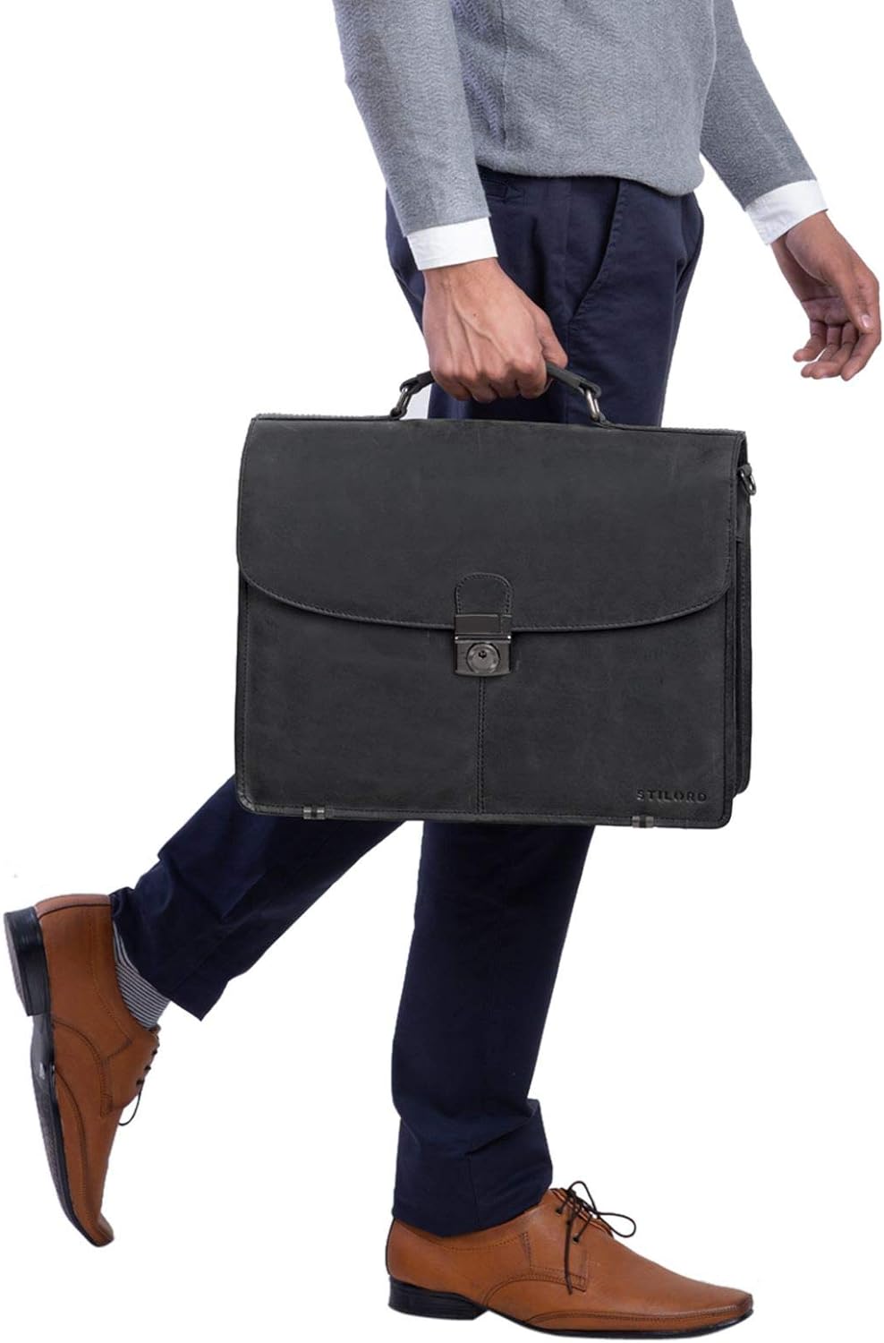 STILORD 'Miguel' Klassische Leder Aktentasche Schwarz Herren grosse Businesstasche Arbeit Bürotasche