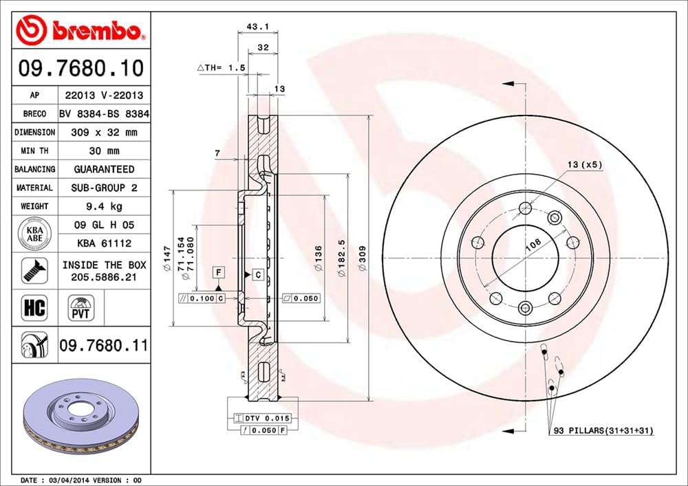 Brembo 09.7680.11 COATED DISC LINE Bremsscheibe - Paar
