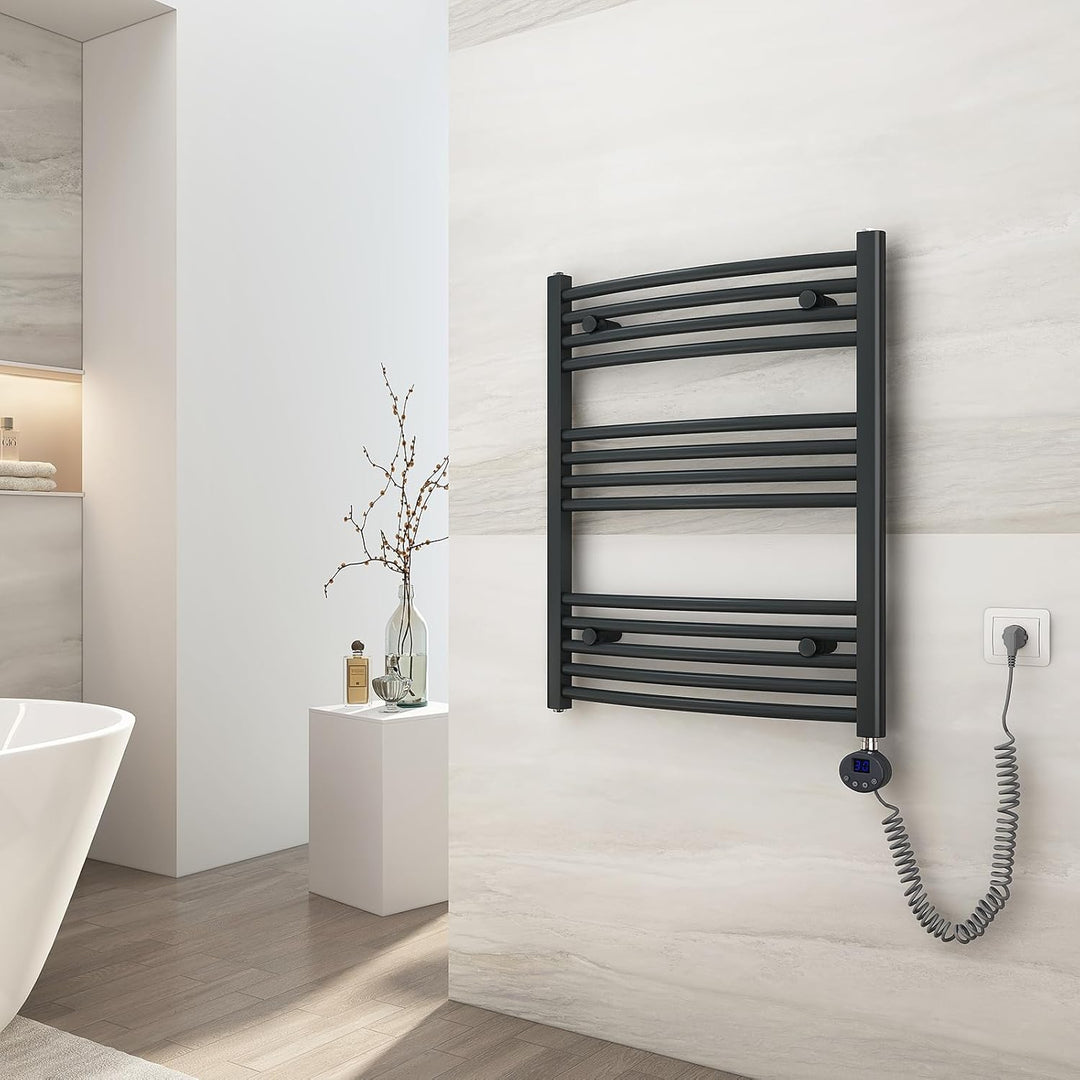 EMKE Badheizkörper Elektrisch Handtuchwärmer mit Thermostat Gebogen 75x60cm 300 Watt Anthrazit Handt