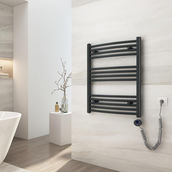 EMKE Badheizkörper Elektrisch Handtuchwärmer mit Thermostat Gebogen 75x60cm 300 Watt Anthrazit Handt