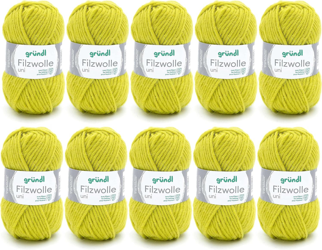 Gründl Filzwolle uni (Wolle zum Filzen, Stricken und Häkeln, Garn aus 100 % Schurwolle, 50 g / 50 m,