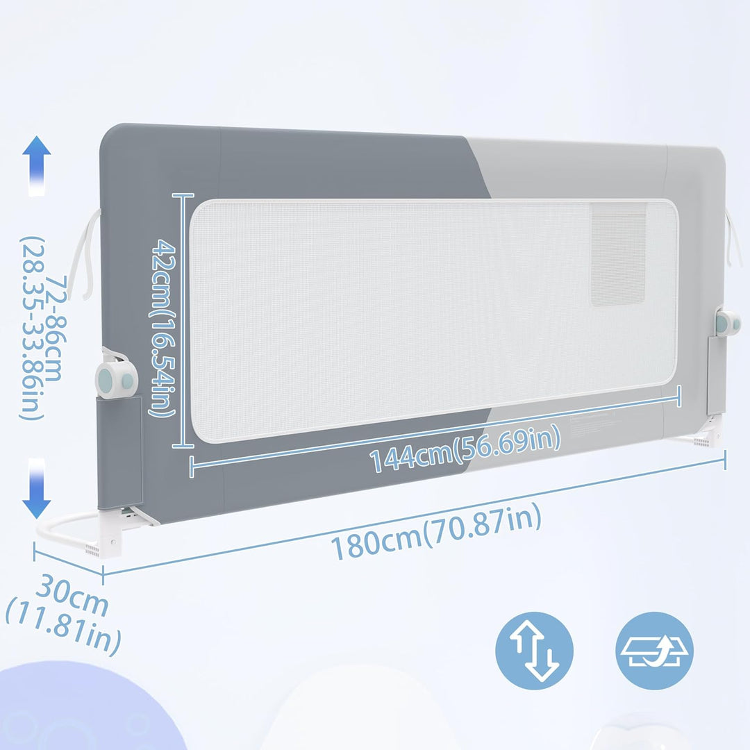 NAIZY Rausfallschutz Bett Rail 180cm Klappbar Bettgitter Baby mit Aufbewahrungstaschen, Bettschutzgi
