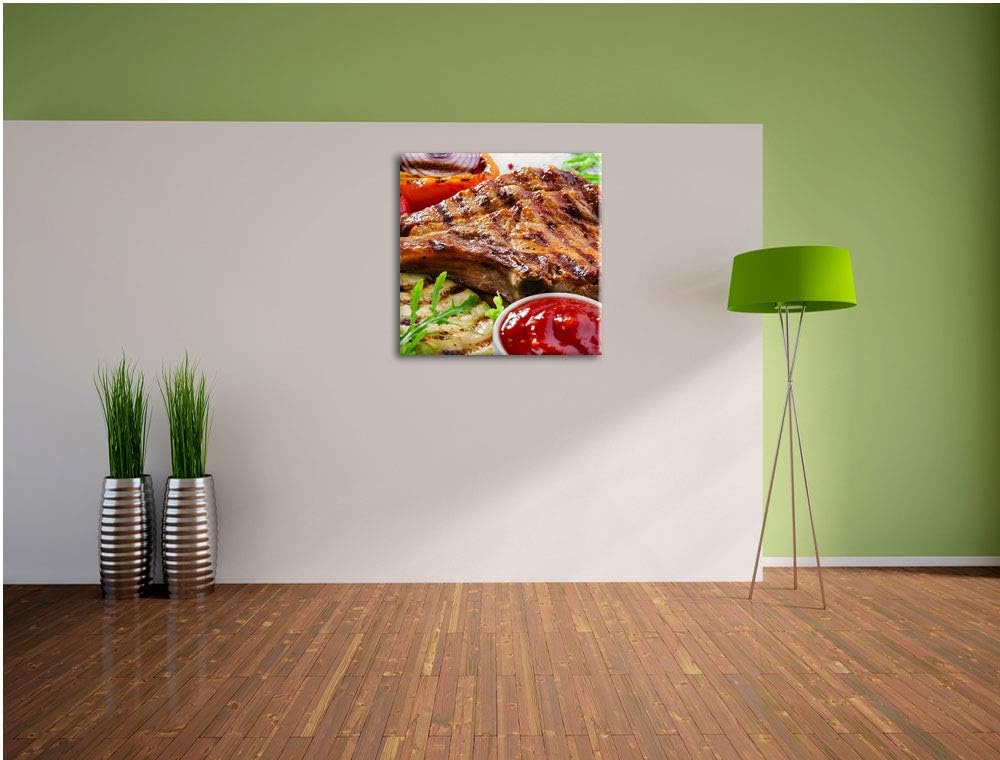 Gegrilltes Steak, Format: 70x70 auf Leinwand, XXL riesige Bilder fertig gerahmt mit Keilrahmen, Kuns
