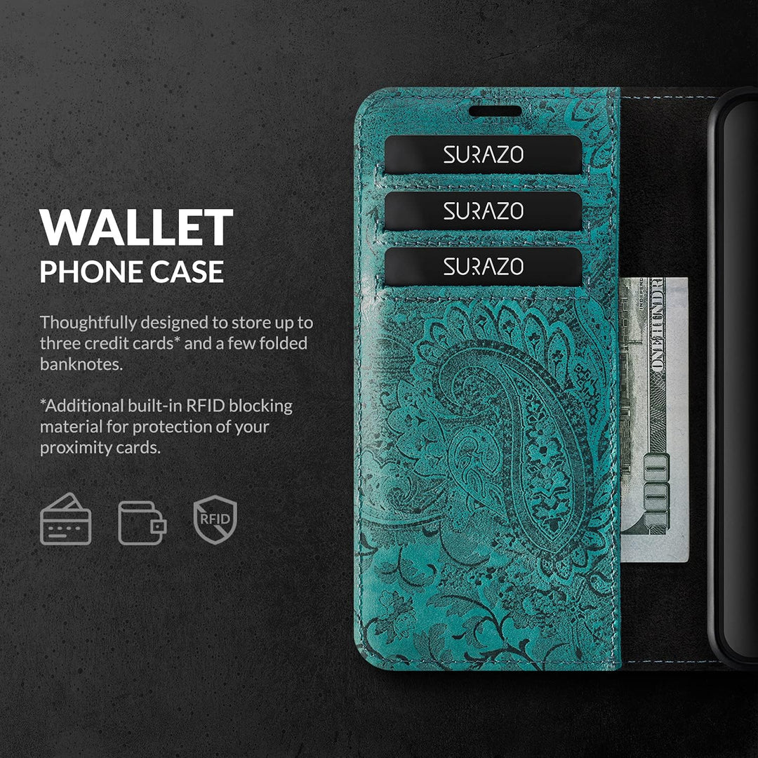 SURAZO Premium Handyhülle für Apple iPhone 14 Plus Hülle Leder – Klappbare Echtleder Schutzhülle [mi