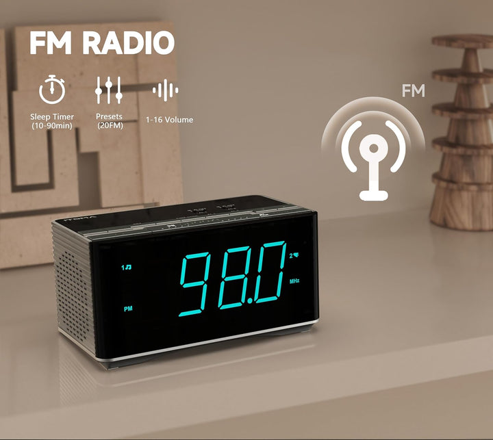 iTOMA Radiowecker,Bluetooth Stereo Lautsprecher, FM Radio, Dual Wecker, Snooze, Helligkeitsdimmer, U