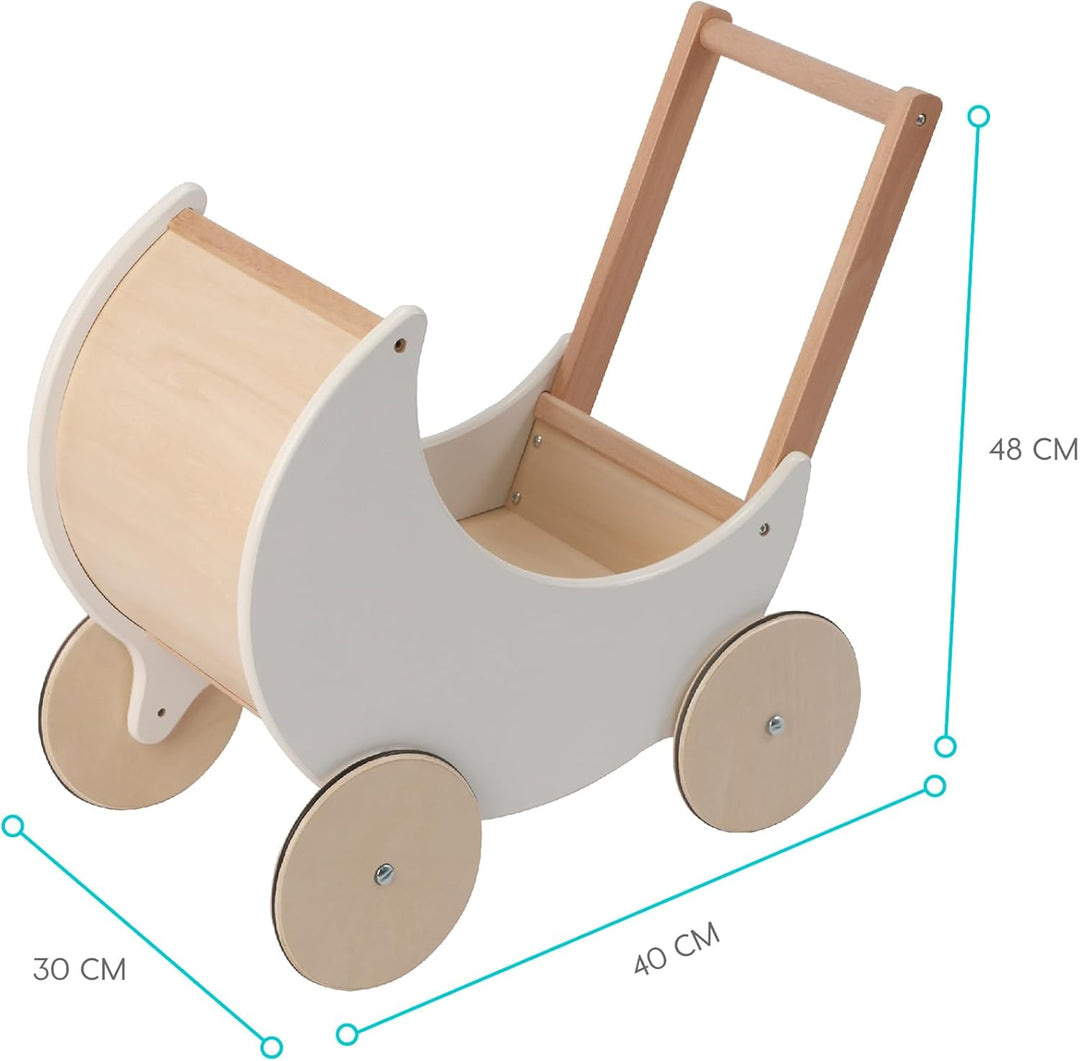 wuuhoo® Lauflernwagen Lou aus Holz - Puppenwagen als Lauflernhilfe in weiss mit gummierten Rädern un