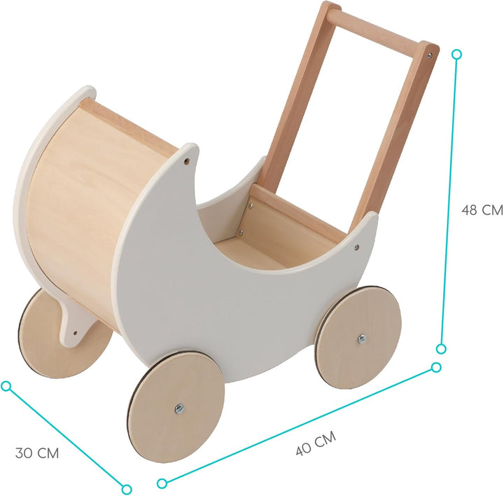 wuuhoo® Lauflernwagen Lou aus Holz - Puppenwagen als Lauflernhilfe in weiss mit gummierten Rädern un